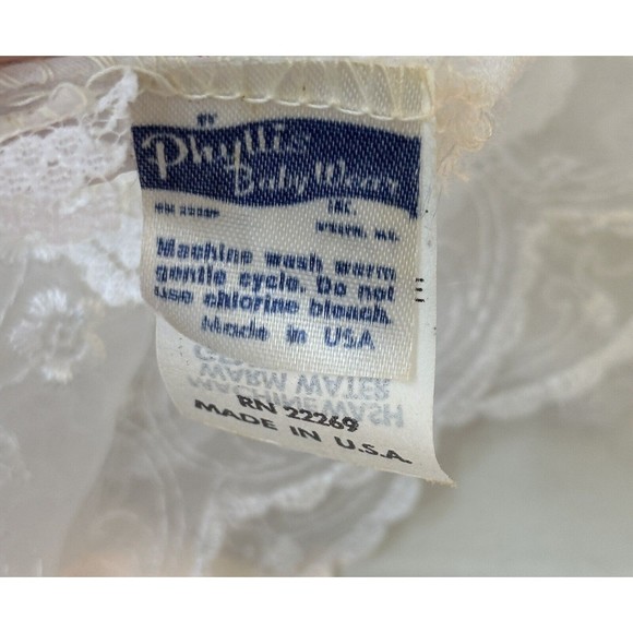 Vtg Phyllis Baby Wear Christening Dress Set White Embroidery Floral Gown Bonnet - Picture 10 of 16